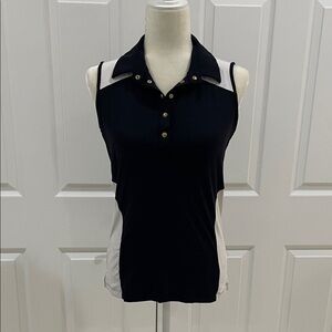 Brendratti Stylish Black and White Sleeveless Polo Top Button Made in Italy